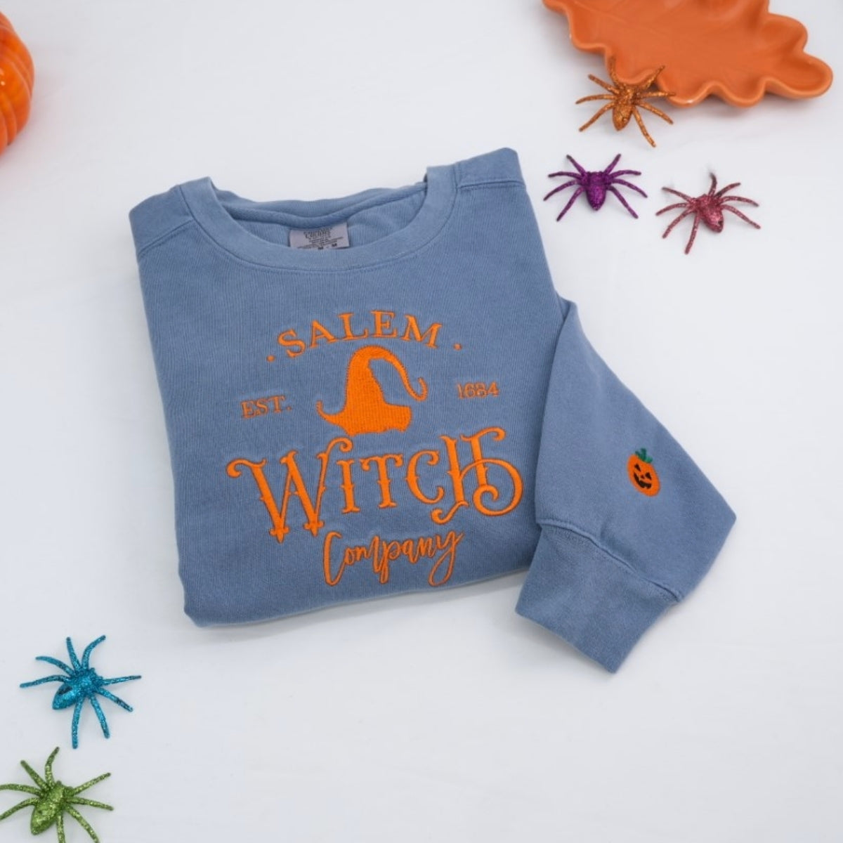 Halloween Custom Embroidered Sweatshirt - Salem Witch Design - Personalized Spooky Season Gift