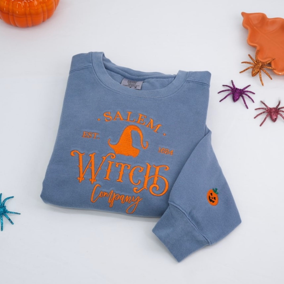 Halloween Custom Embroidered Sweatshirt - Salem Witch Design - Personalized Spooky Season Gift