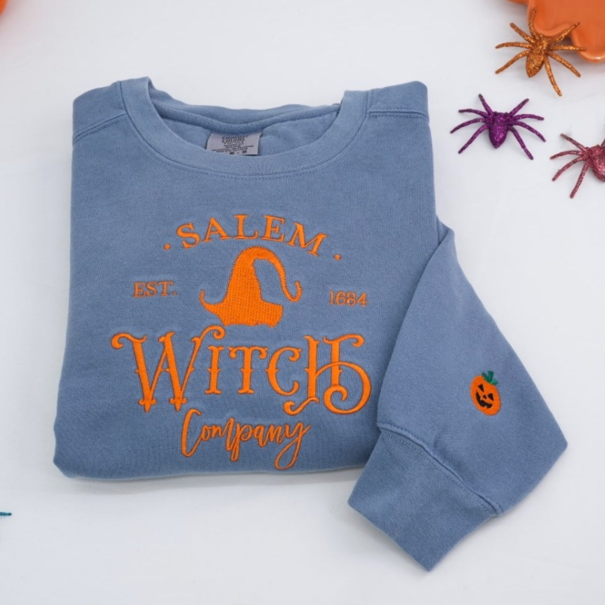 Halloween Custom Embroidered Sweatshirt - Salem Witch Design - Personalized Spooky Season Gift