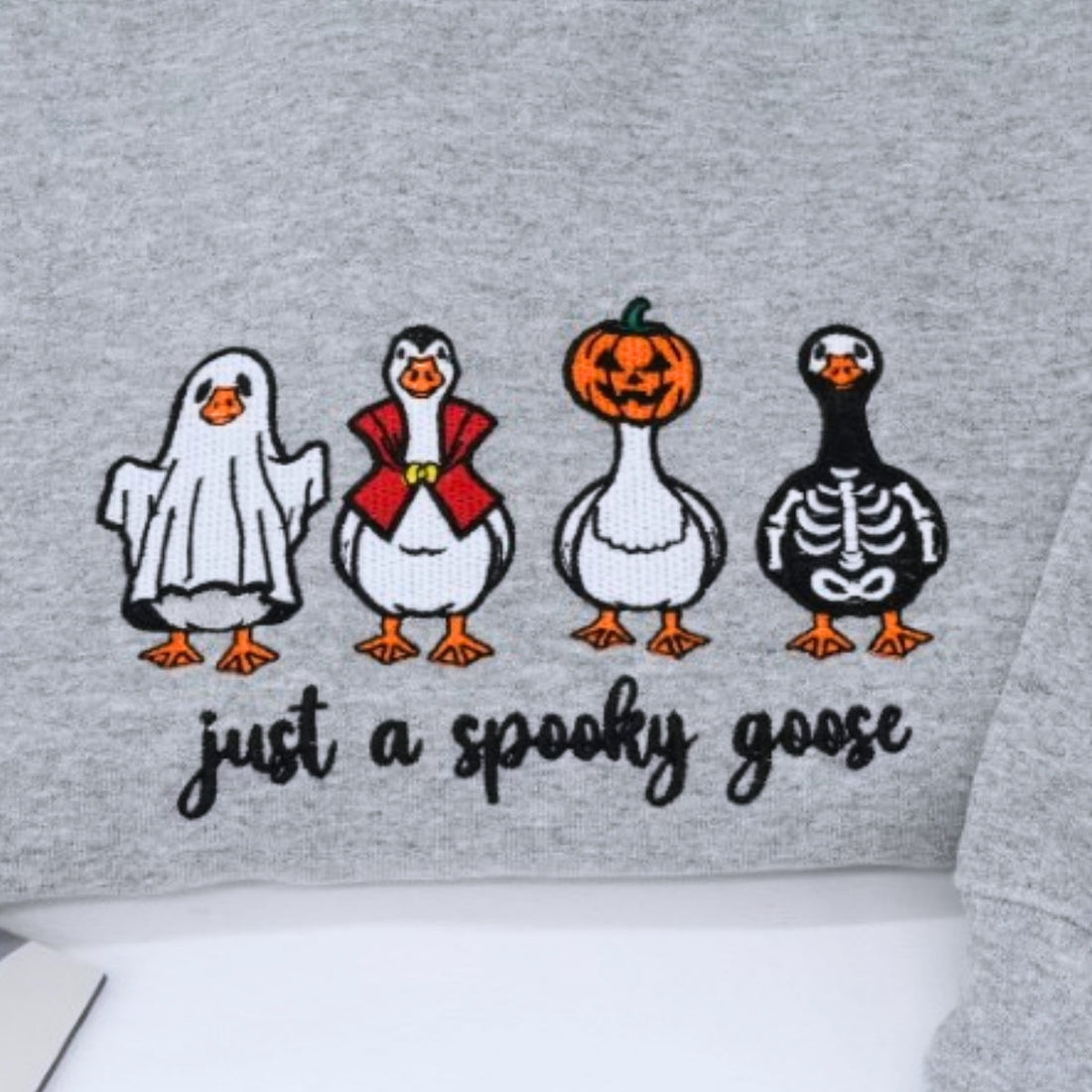 Halloween Custom Embroidered Sweatshirt - Spooky Goose Design - Cute Personalized Halloween Apparel