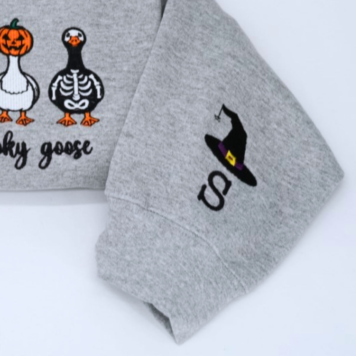 Halloween Custom Embroidered Sweatshirt - Spooky Goose Design - Cute Personalized Halloween Apparel