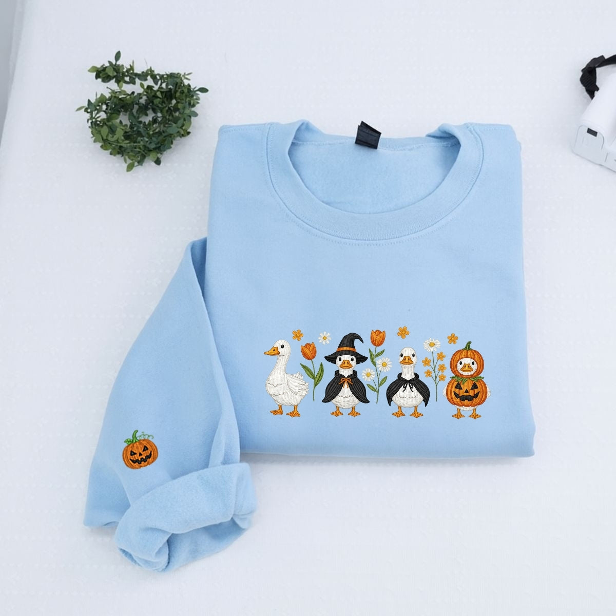 Halloween Geese Custom Embroidered Sweatshirt - Spooky Goose Apparel - Personalized Cute Halloween G