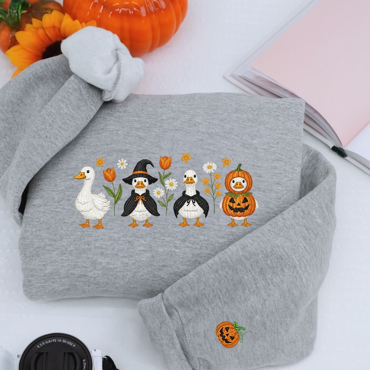 Halloween Geese Custom Embroidered Sweatshirt - Spooky Goose Apparel - Personalized Cute Halloween G