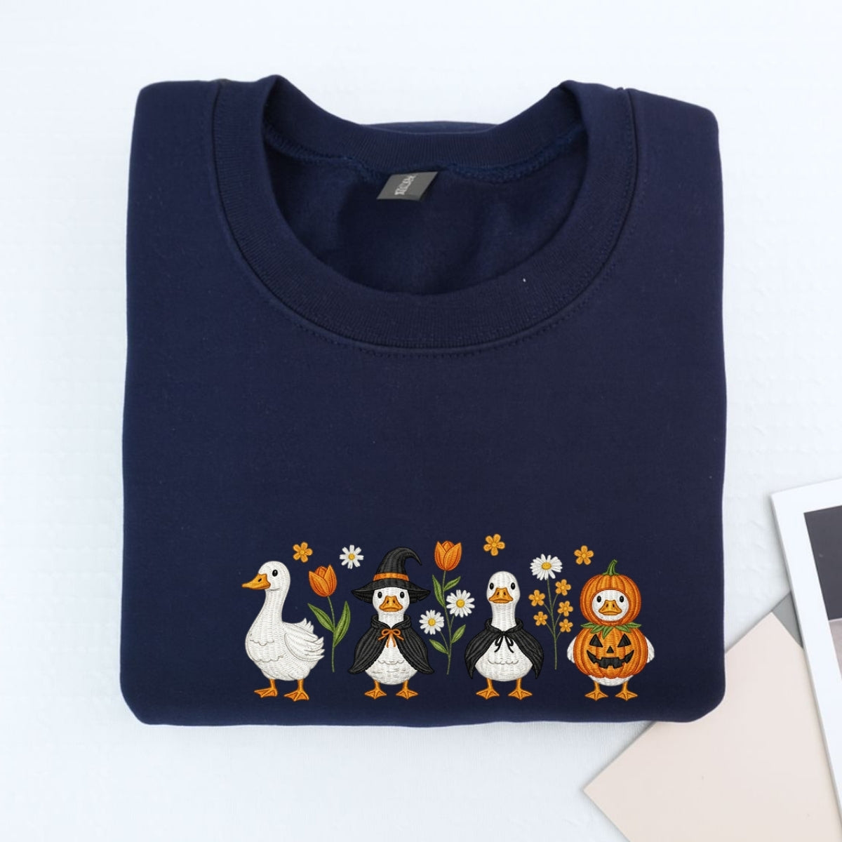 Halloween Geese Custom Embroidered Sweatshirt - Spooky Goose Apparel - Personalized Cute Halloween G