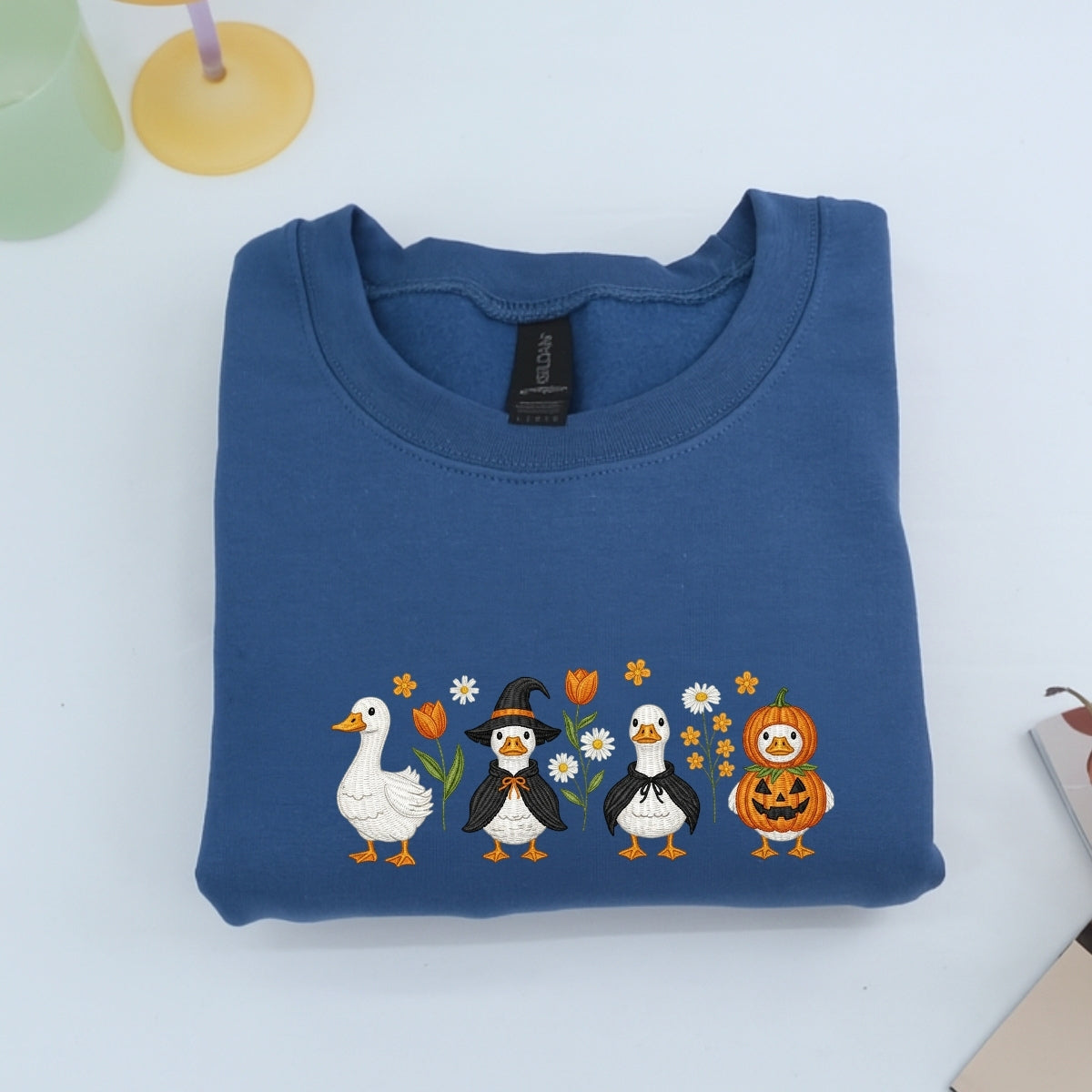 Halloween Geese Custom Embroidered Sweatshirt - Spooky Goose Apparel - Personalized Cute Halloween G