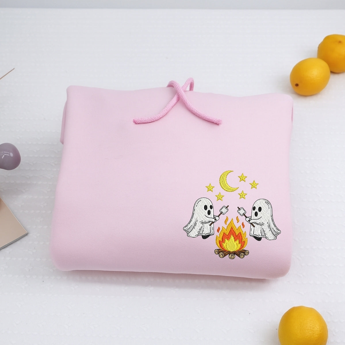 Halloween Ghost Campfire Custom Embroidered Hoodie - Spooky Camping Design - Personalized Cozy Hallo