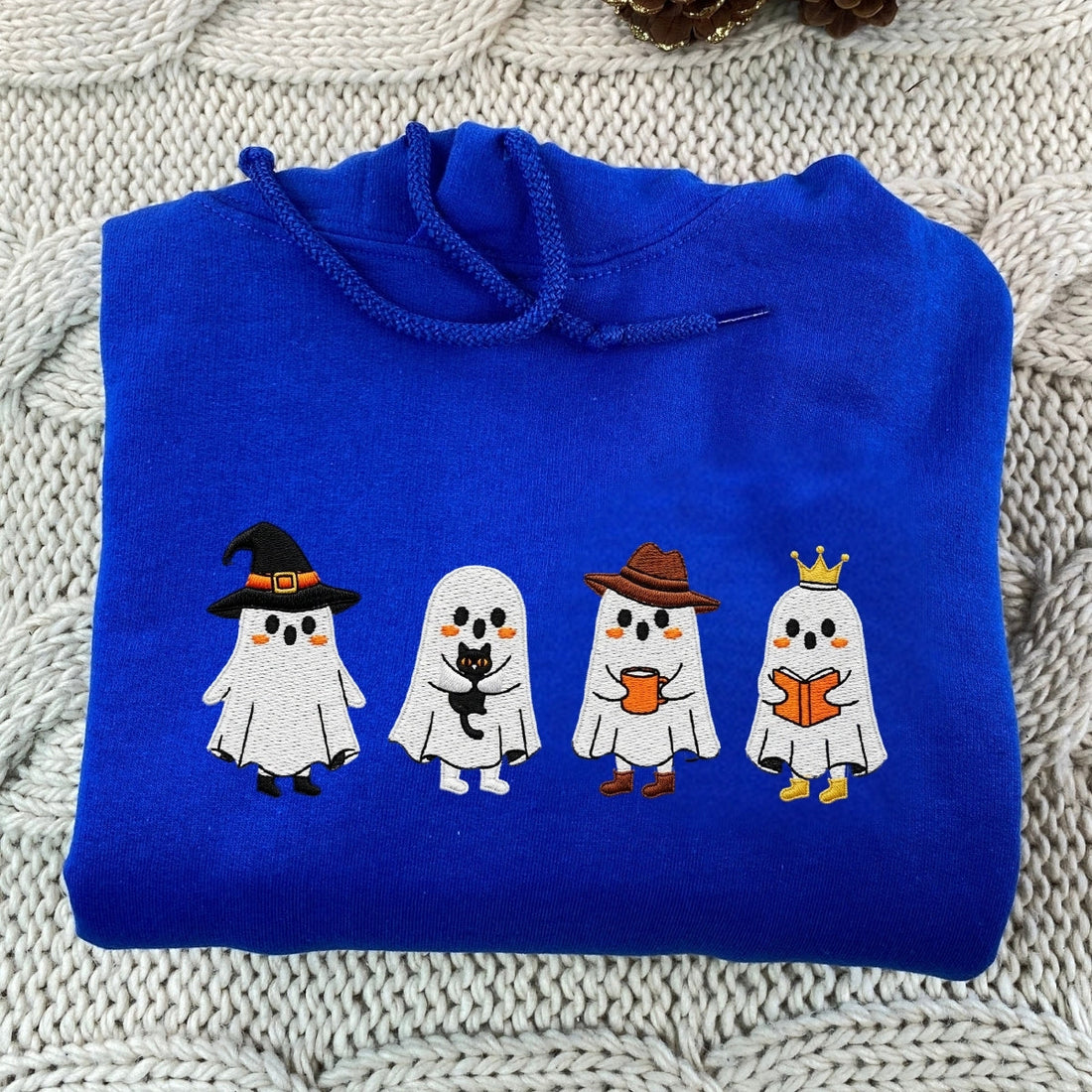 Halloween Ghost Custom Embroidered Hoodie - Spooky Design - Personalized Halloween Gift