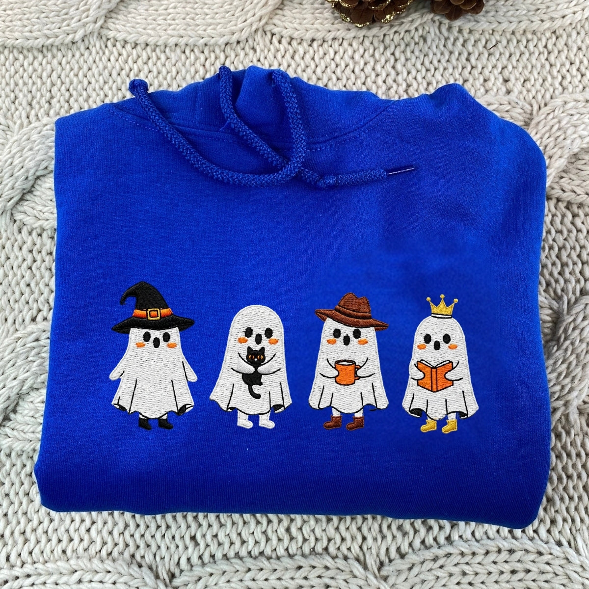 Halloween Ghost Custom Embroidered Hoodie - Spooky Design - Personalized Halloween Gift