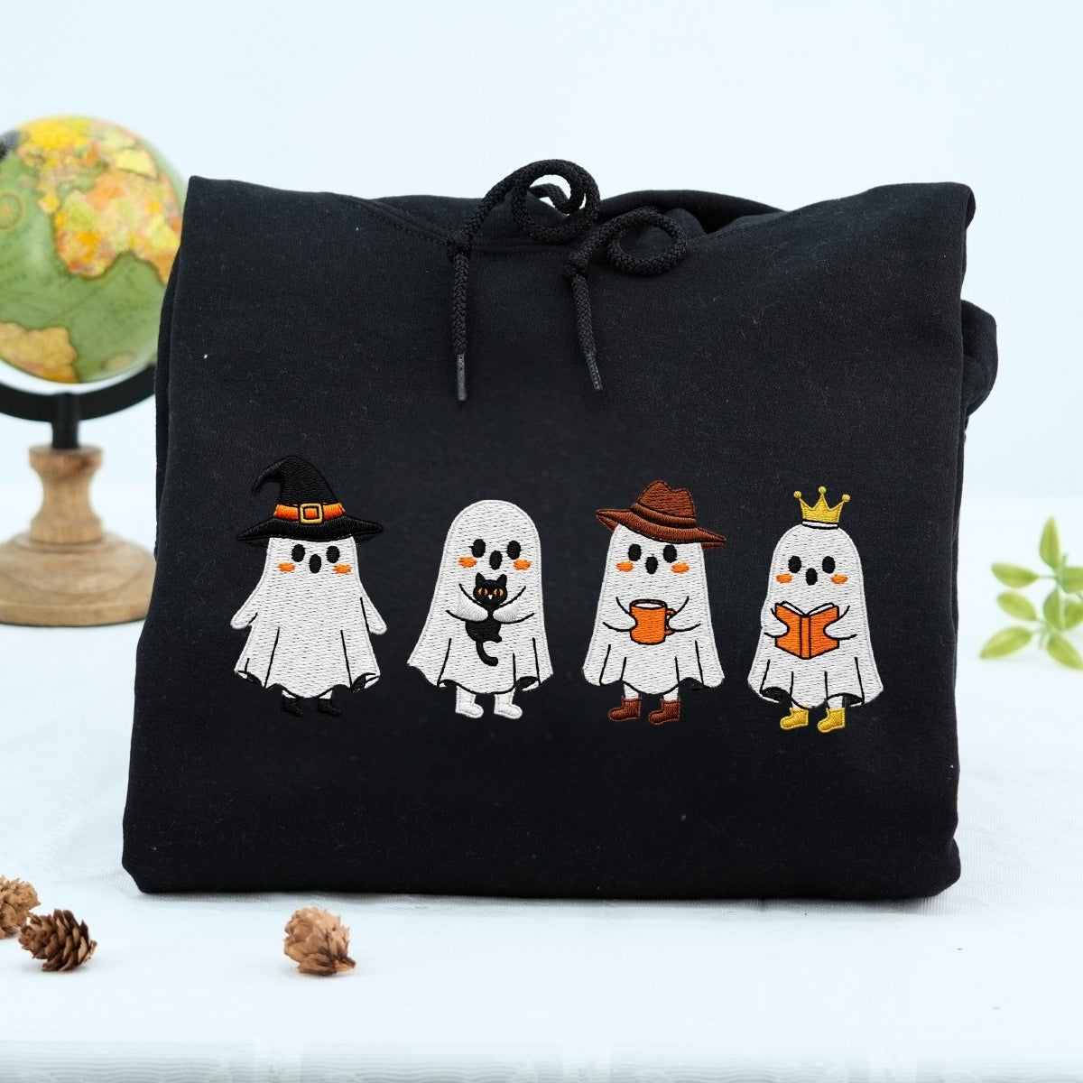 Halloween Ghost Custom Embroidered Hoodie - Spooky Design - Personalized Halloween Gift