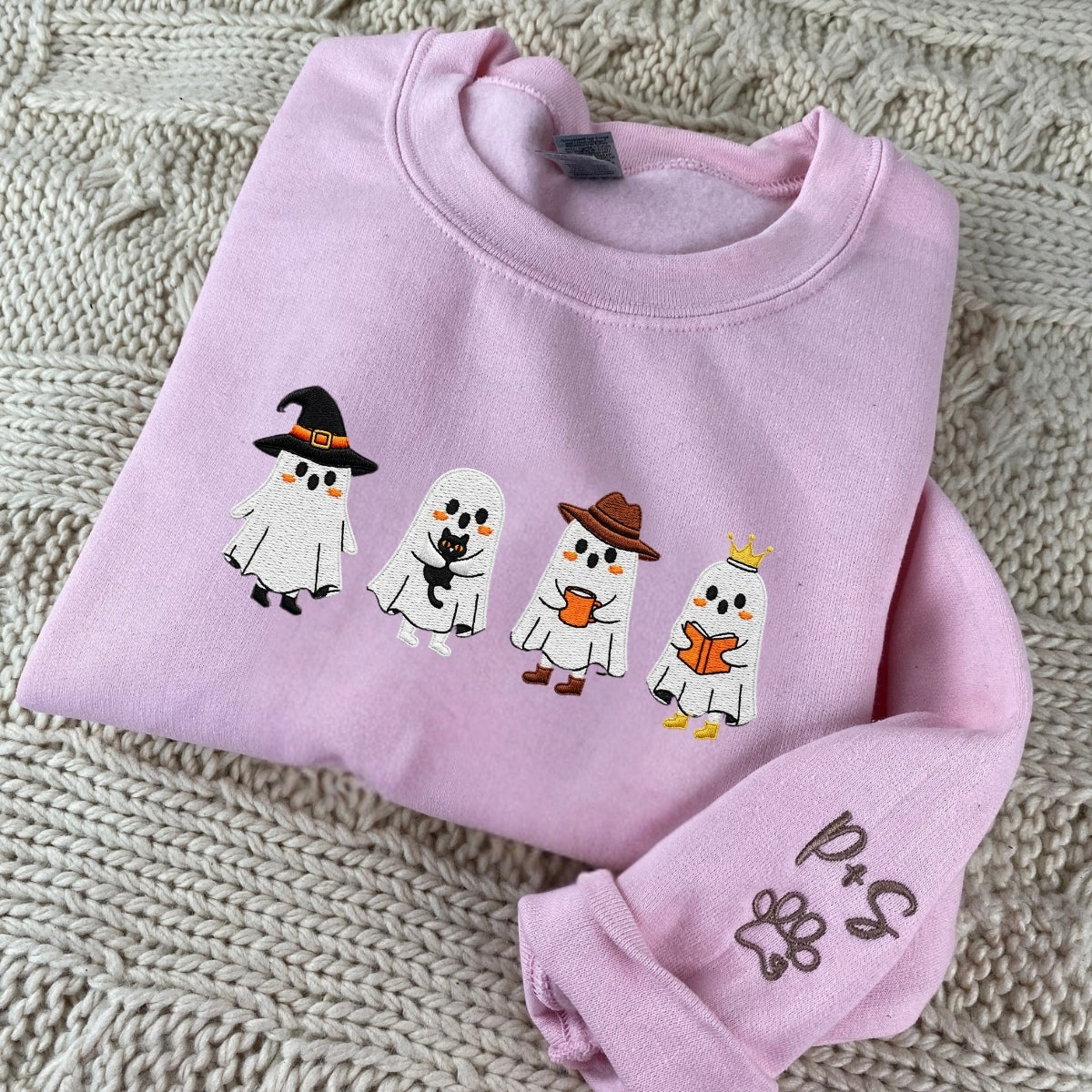 Halloween Ghost Custom Embroidered Hoodie - Spooky Design - Personalized Halloween Gift