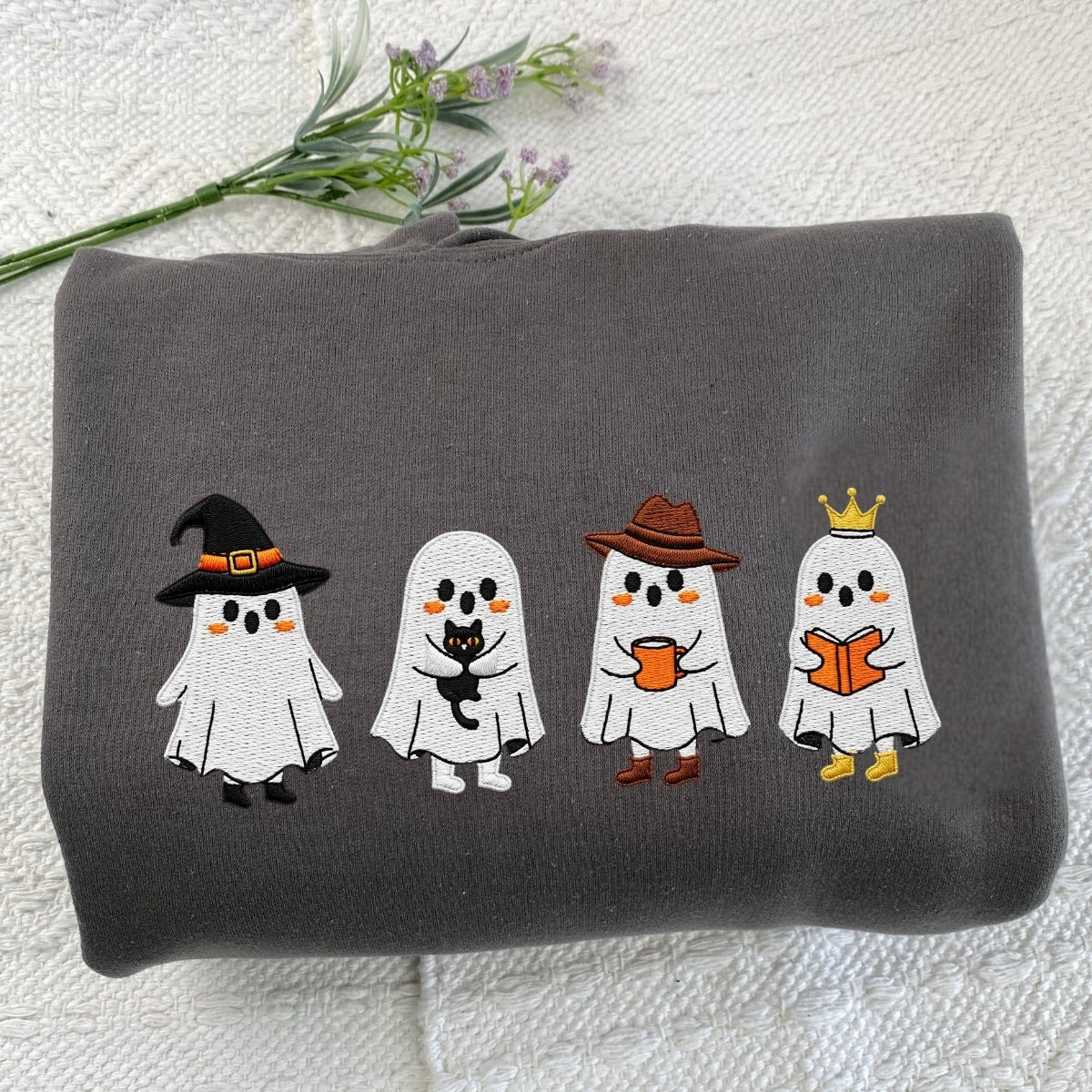 Halloween Ghost Custom Embroidered Hoodie - Spooky Design - Personalized Halloween Gift