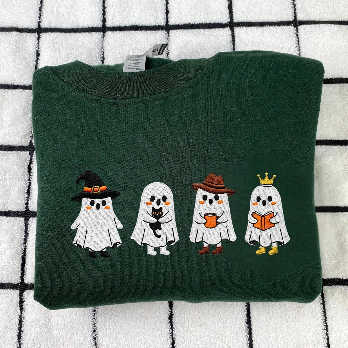 Halloween Ghost Custom Embroidered Hoodie - Spooky Design - Personalized Halloween Gift