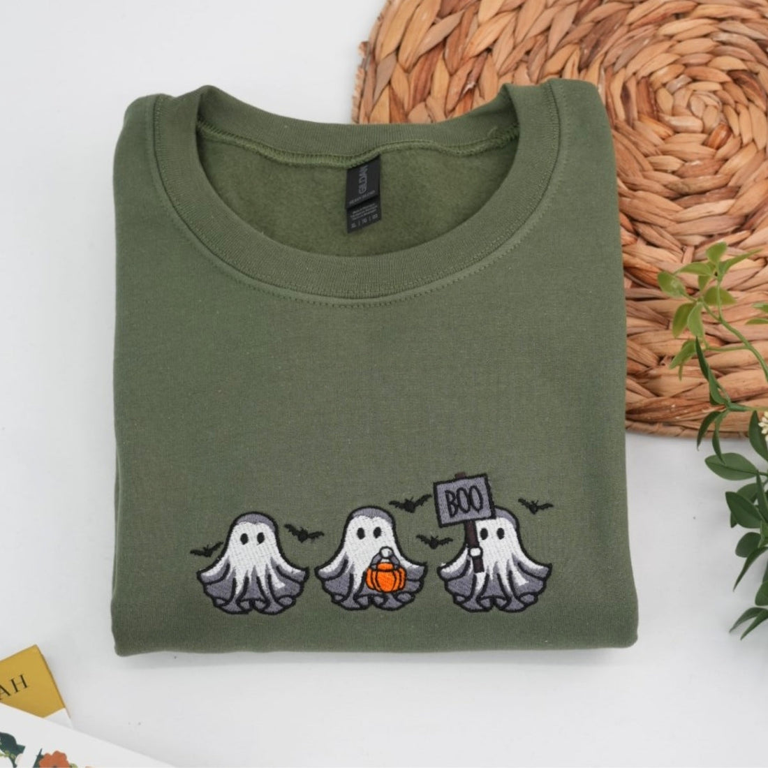 Halloween Ghost Custom Embroidered Sweatshirt - Cute Boo Design - Personalized Spooky Season Family