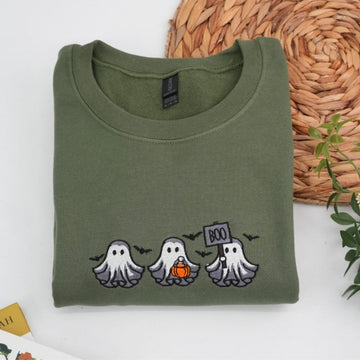 Halloween Ghost Custom Embroidered Sweatshirt - Cute Boo Design - Personalized Spooky Season Family