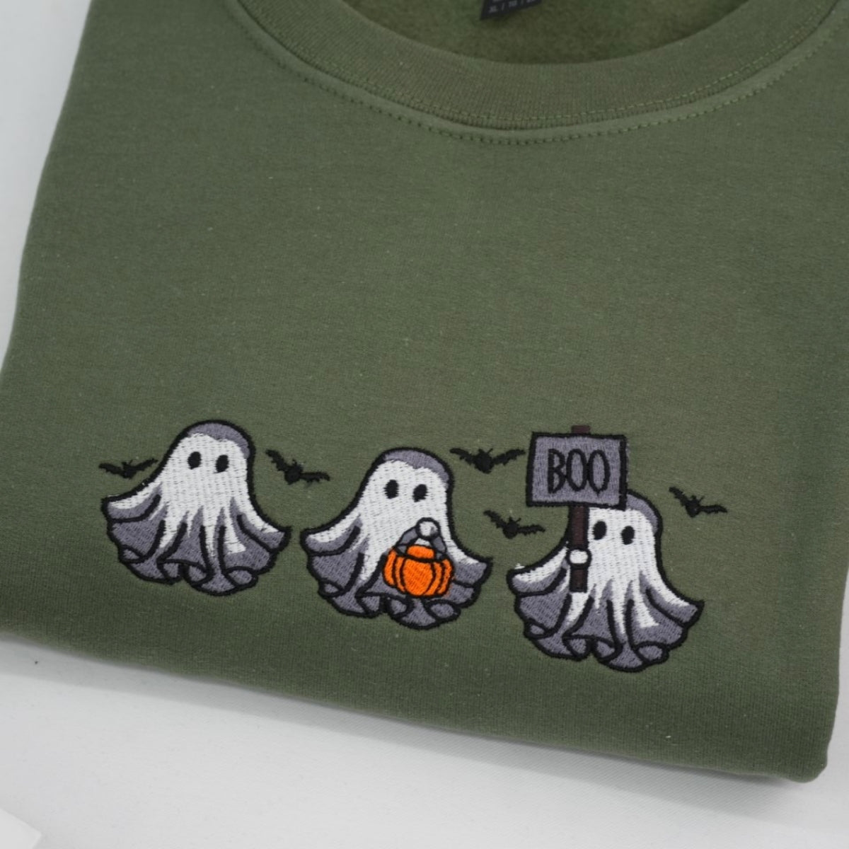 Halloween Ghost Custom Embroidered Sweatshirt - Cute Boo Design - Personalized Spooky Season Family