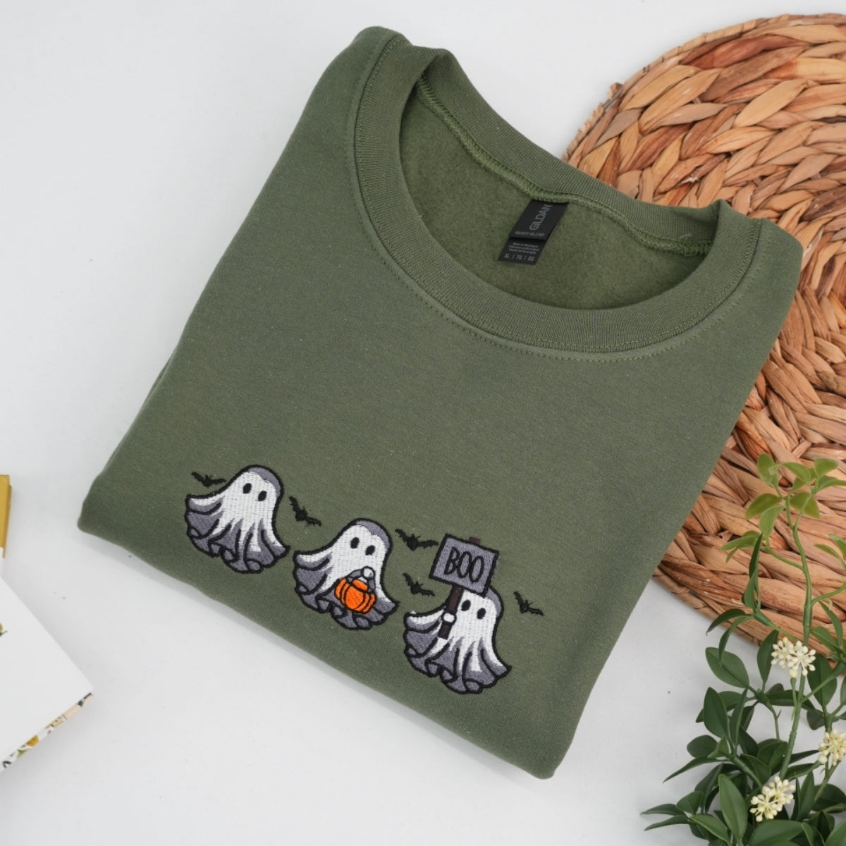 Halloween Ghost Custom Embroidered Sweatshirt - Cute Boo Design - Personalized Spooky Season Family