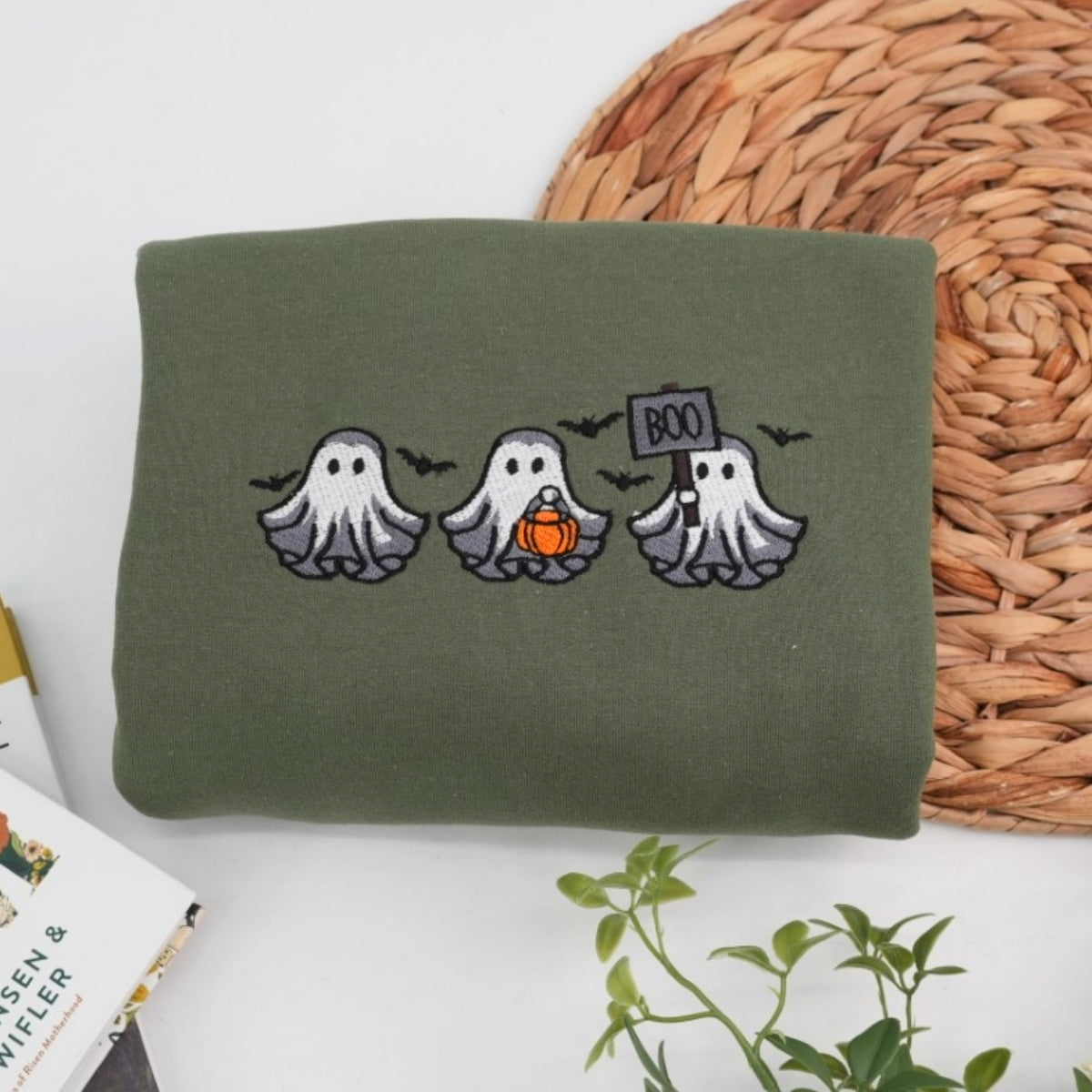 Halloween Ghost Custom Embroidered Sweatshirt - Cute Boo Design - Personalized Spooky Season Family