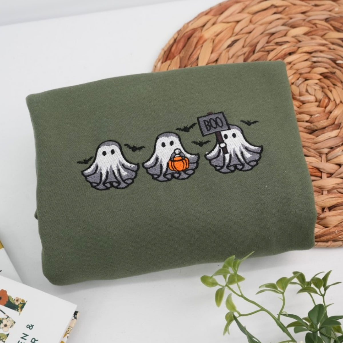 Halloween Ghost Custom Embroidered Sweatshirt - Cute Boo Design - Personalized Spooky Season Family