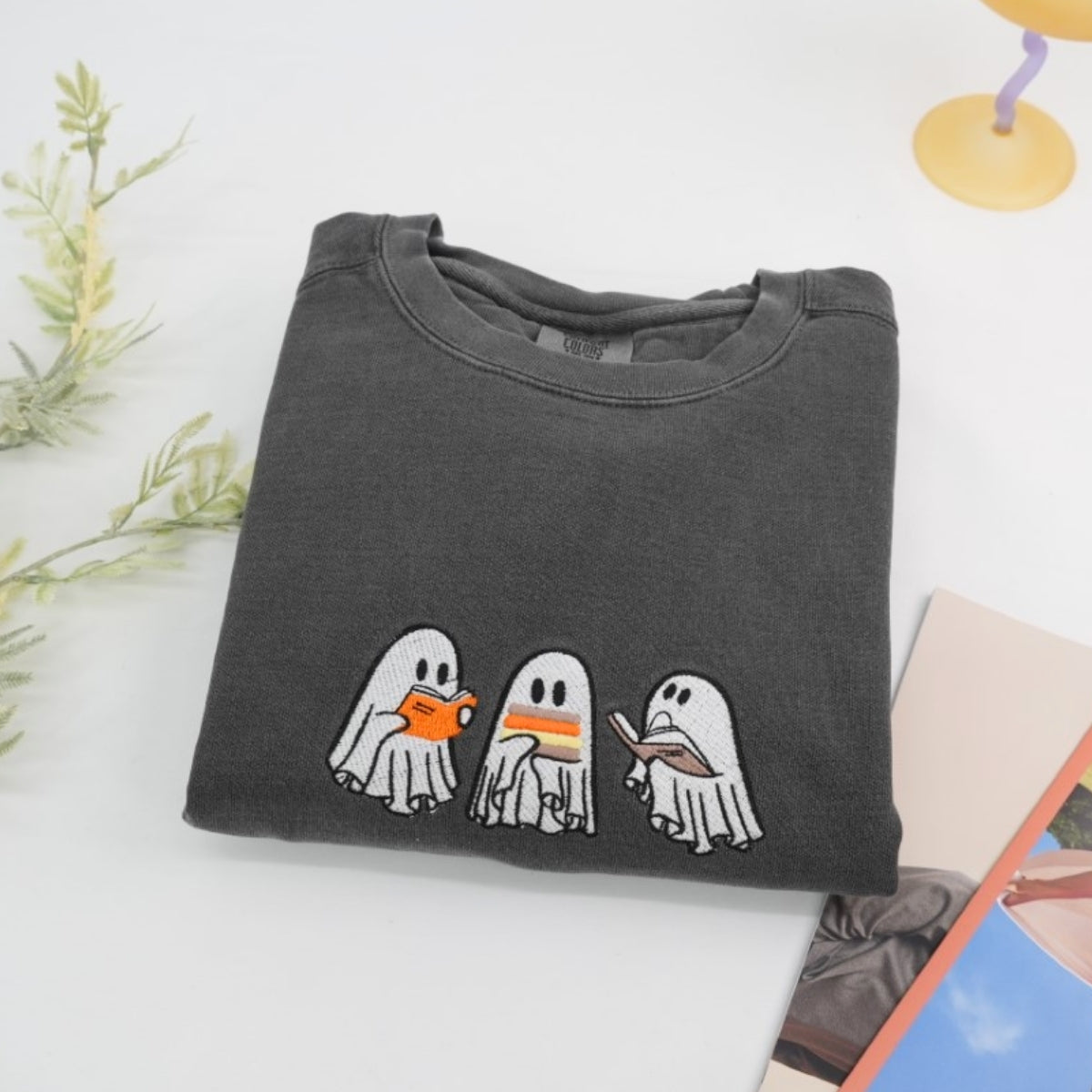 Halloween Ghost Trio Custom Embroidered Sweatshirt - Trick-or-Treat Design - Personalized Spooky Fam