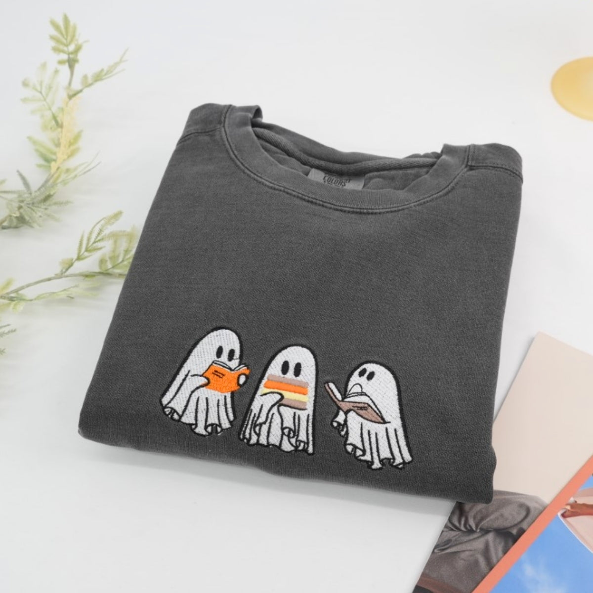Halloween Ghost Trio Custom Embroidered Sweatshirt - Trick-or-Treat Design - Personalized Spooky Fam