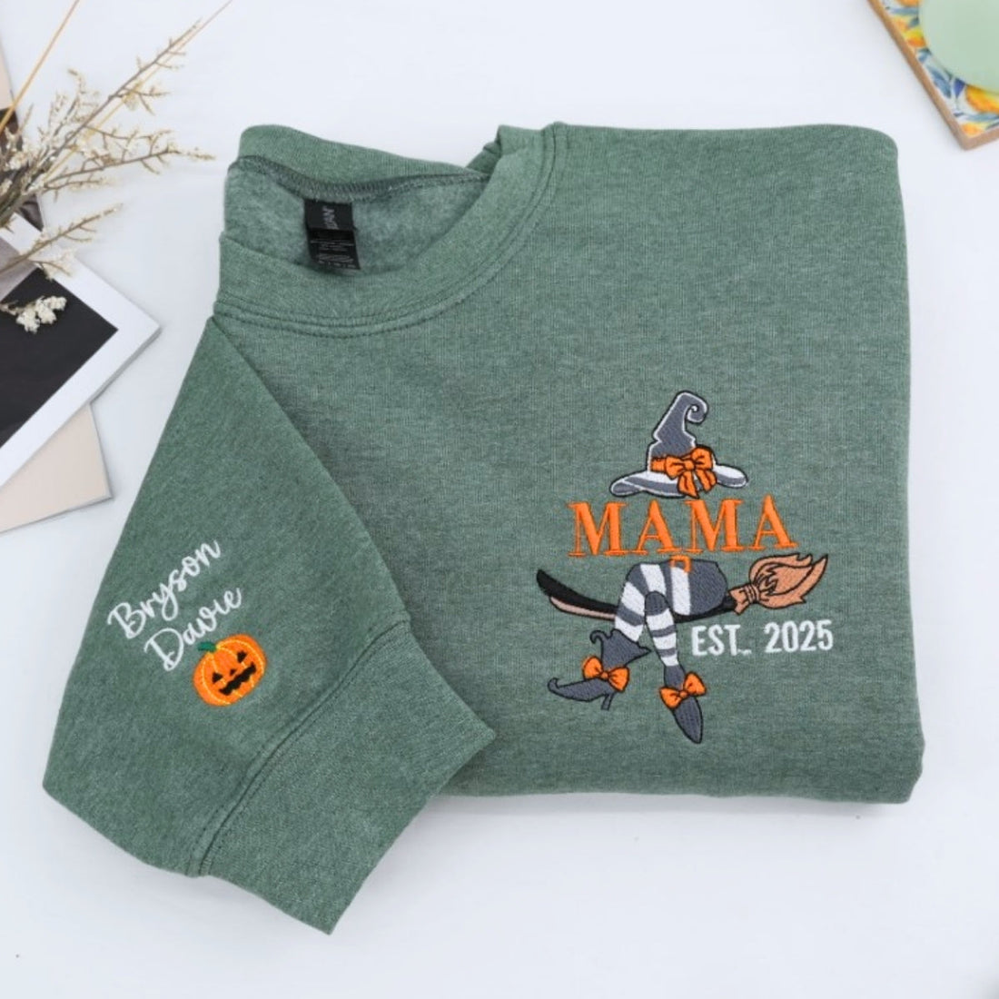 Halloween Mama Custom Embroidered Hoodie - Witch Mom Design - Personalized Halloween Gift