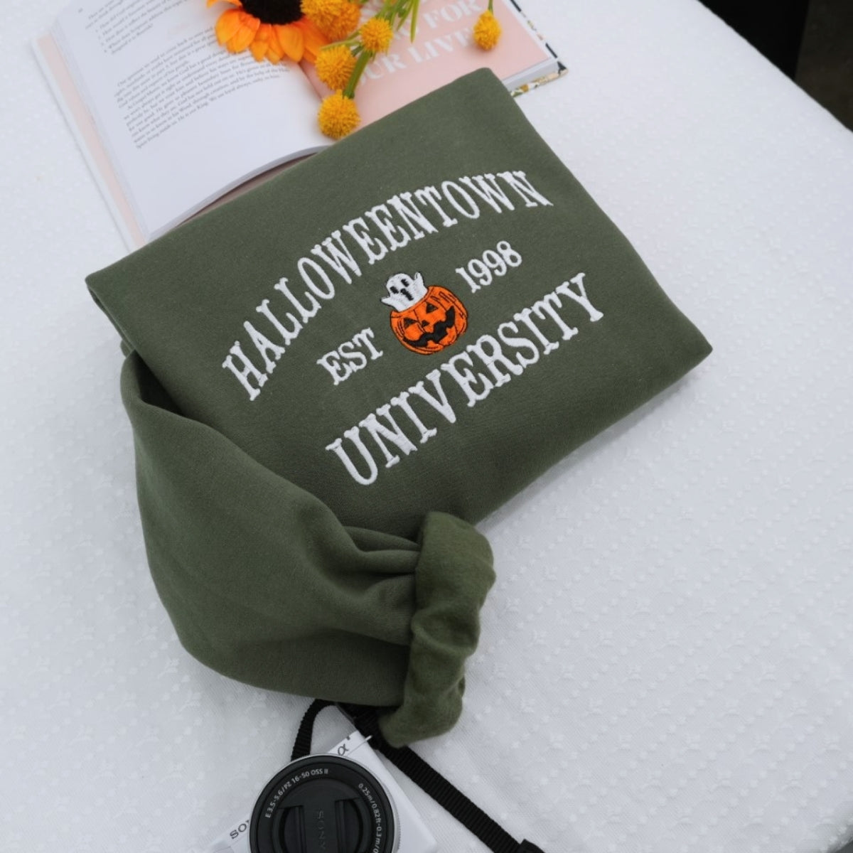 Halloween University Custom Embroidered Hoodie - Personalized Spooky College Sweatshirt