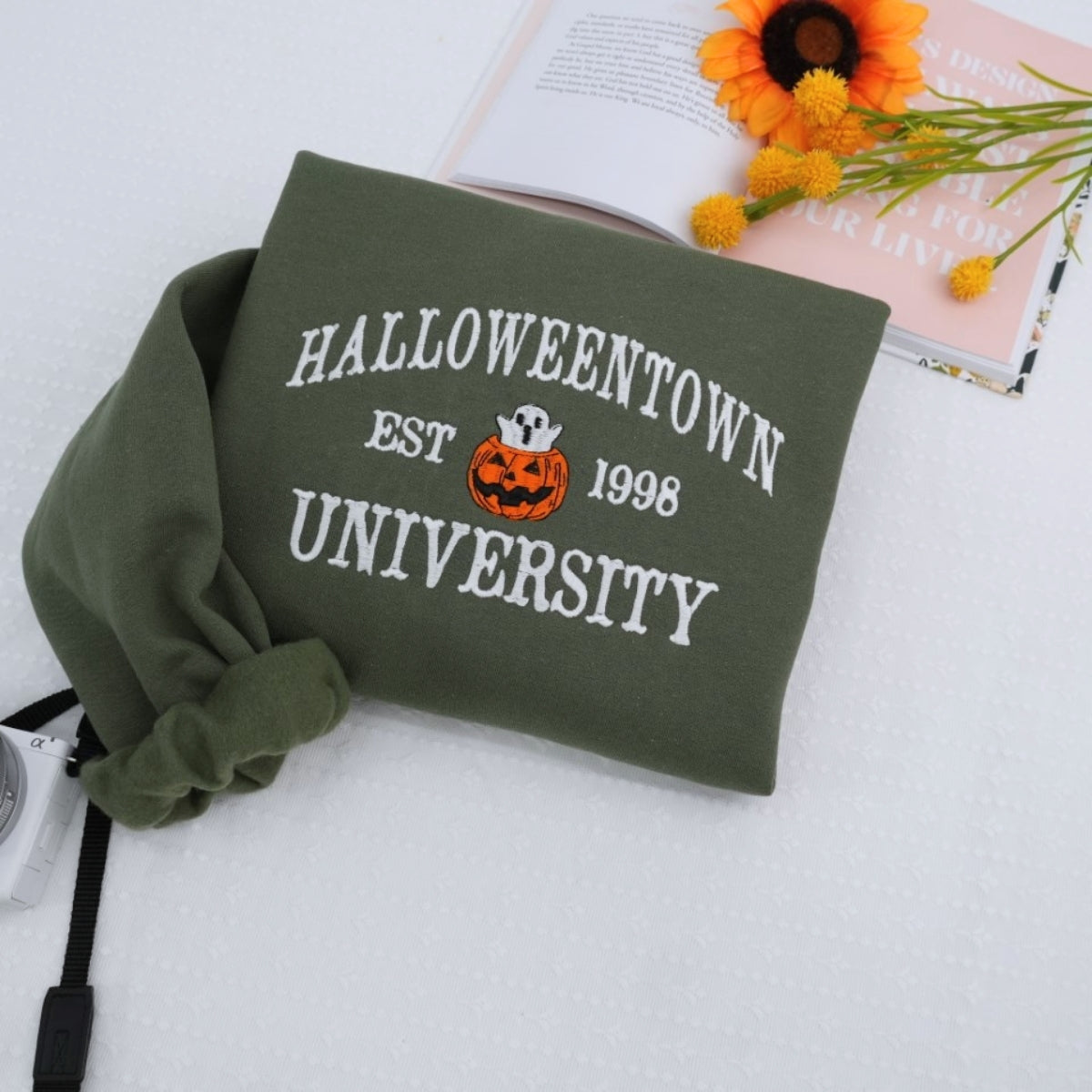 Halloween University Custom Embroidered Hoodie - Personalized Spooky College Sweatshirt