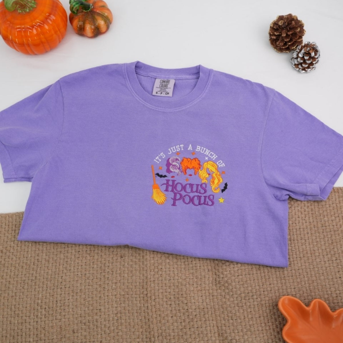 Halloween Witch Sisters Custom Embroidered T-Shirt - Personalized Cropped Tee - Spooky Gift