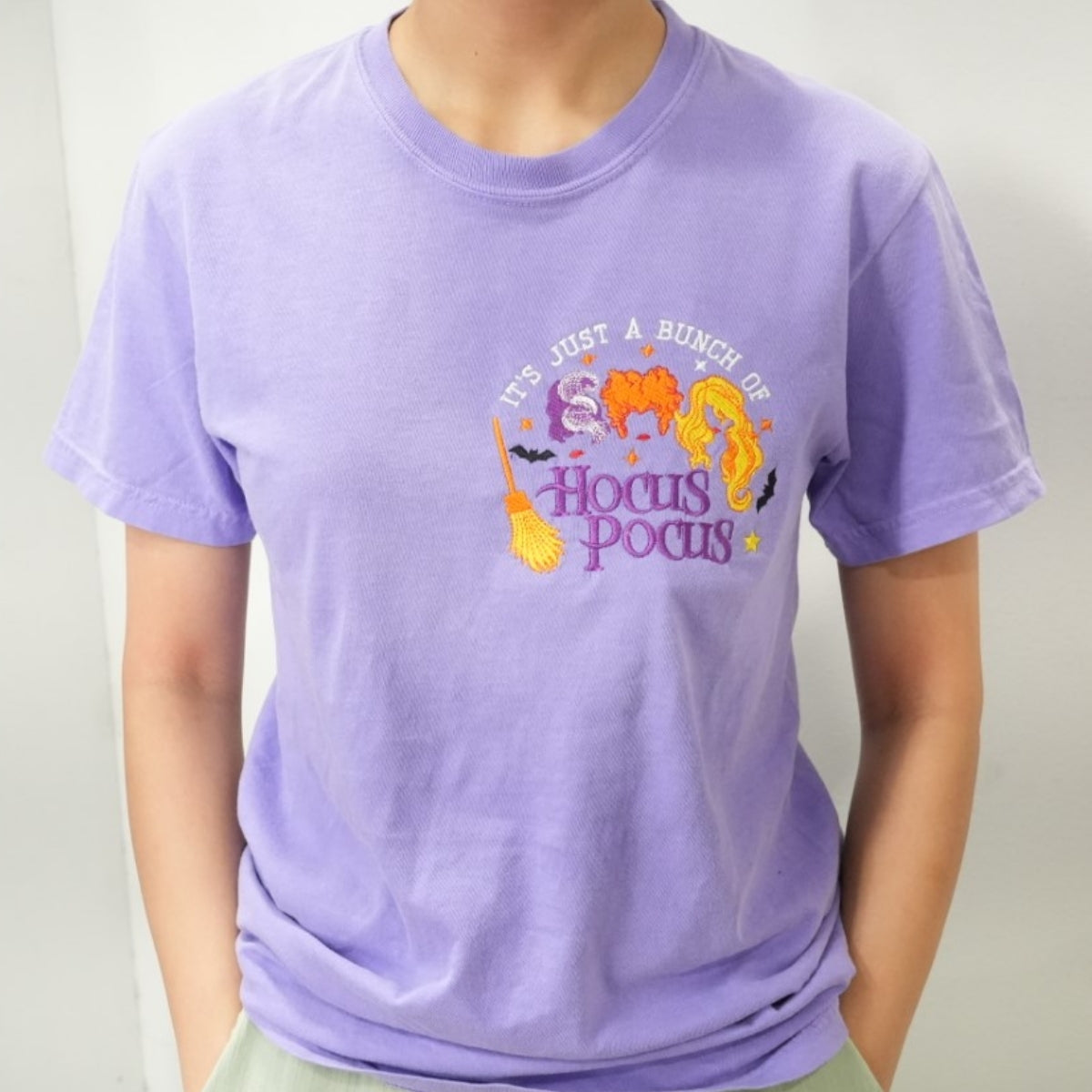 Halloween Witch Sisters Custom Embroidered T-Shirt - Personalized Cropped Tee - Spooky Gift
