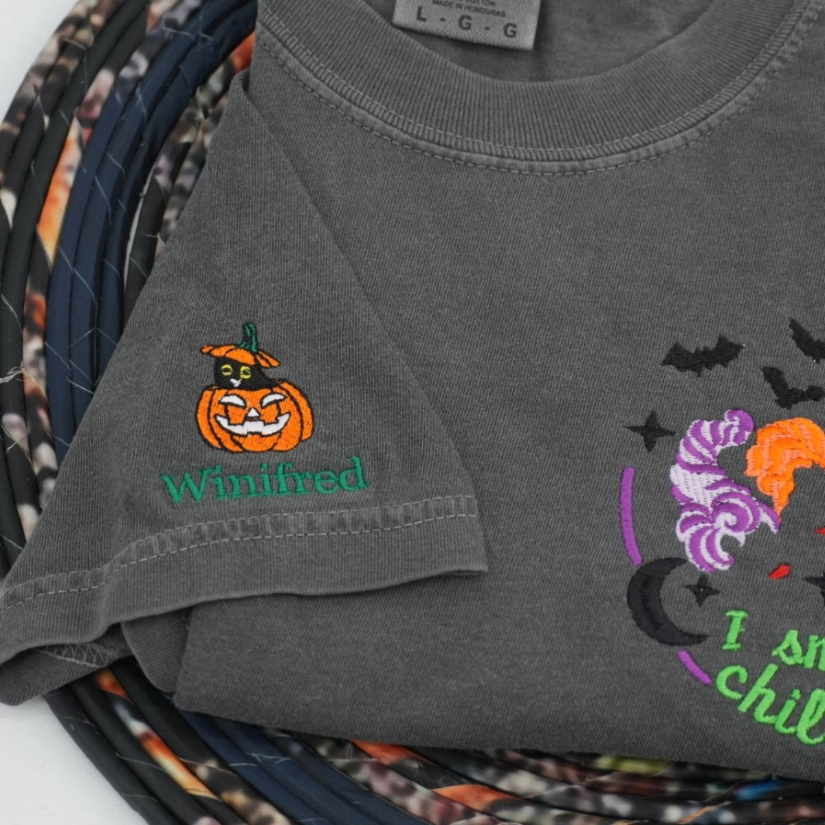 Halloween Witch Sisters Custom Embroidered T-Shirt - Personalized Cropped Tee - Spooky Gift