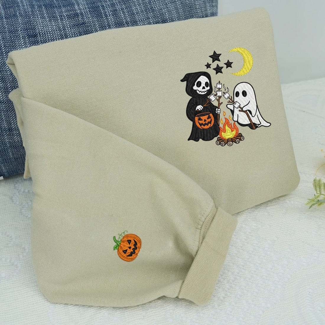 Halloween Campfire Custom Sweaters - Spooky Friends Embroidered Apparel - Perfect Halloween Gift