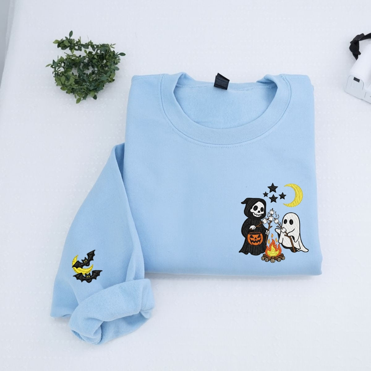 Halloween Campfire Custom Sweaters - Spooky Friends Embroidered Apparel - Perfect Halloween Gift