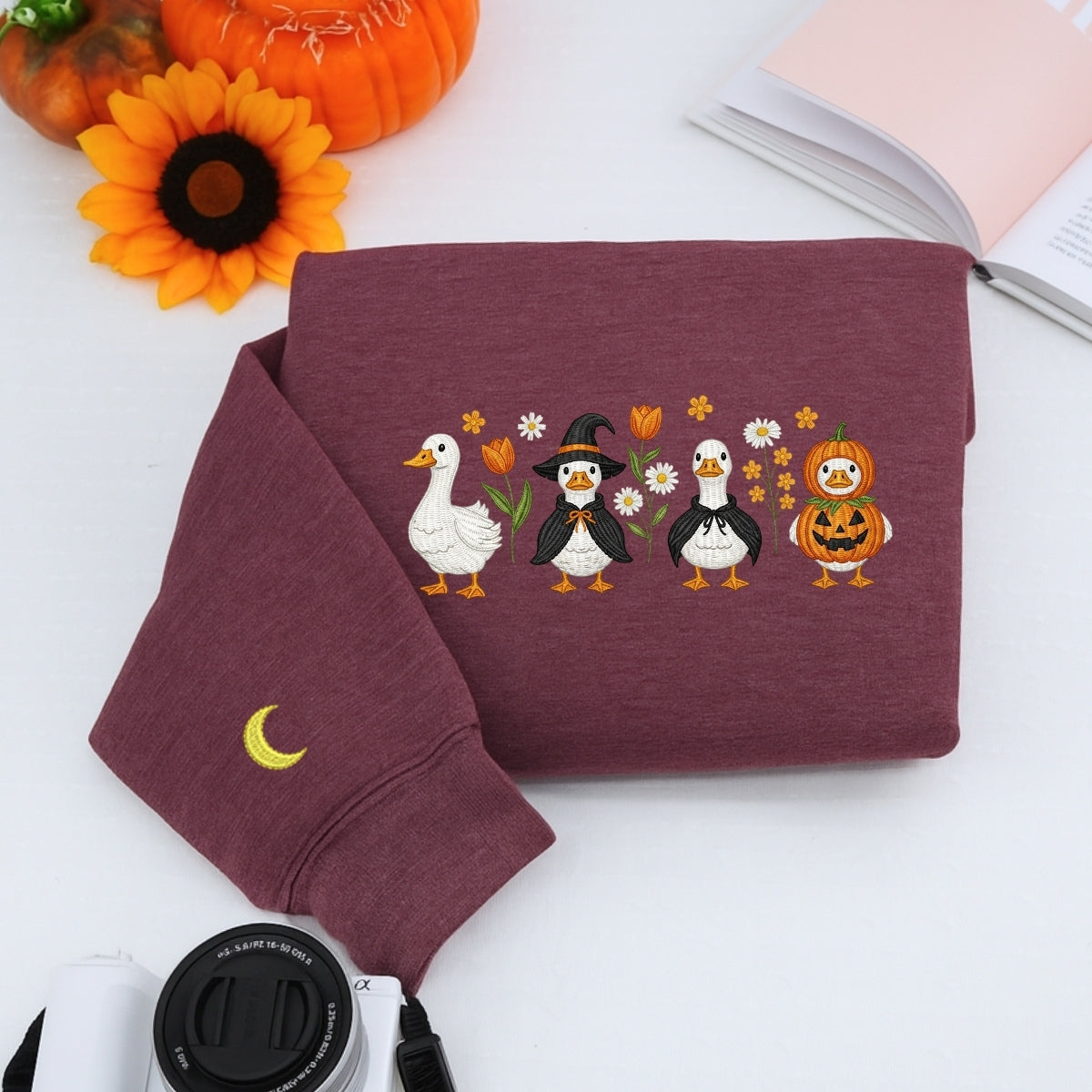 Halloween Geese Custom Sweaters - Spooky Goose Embroidered Apparel - Perfect Cute Halloween Gift