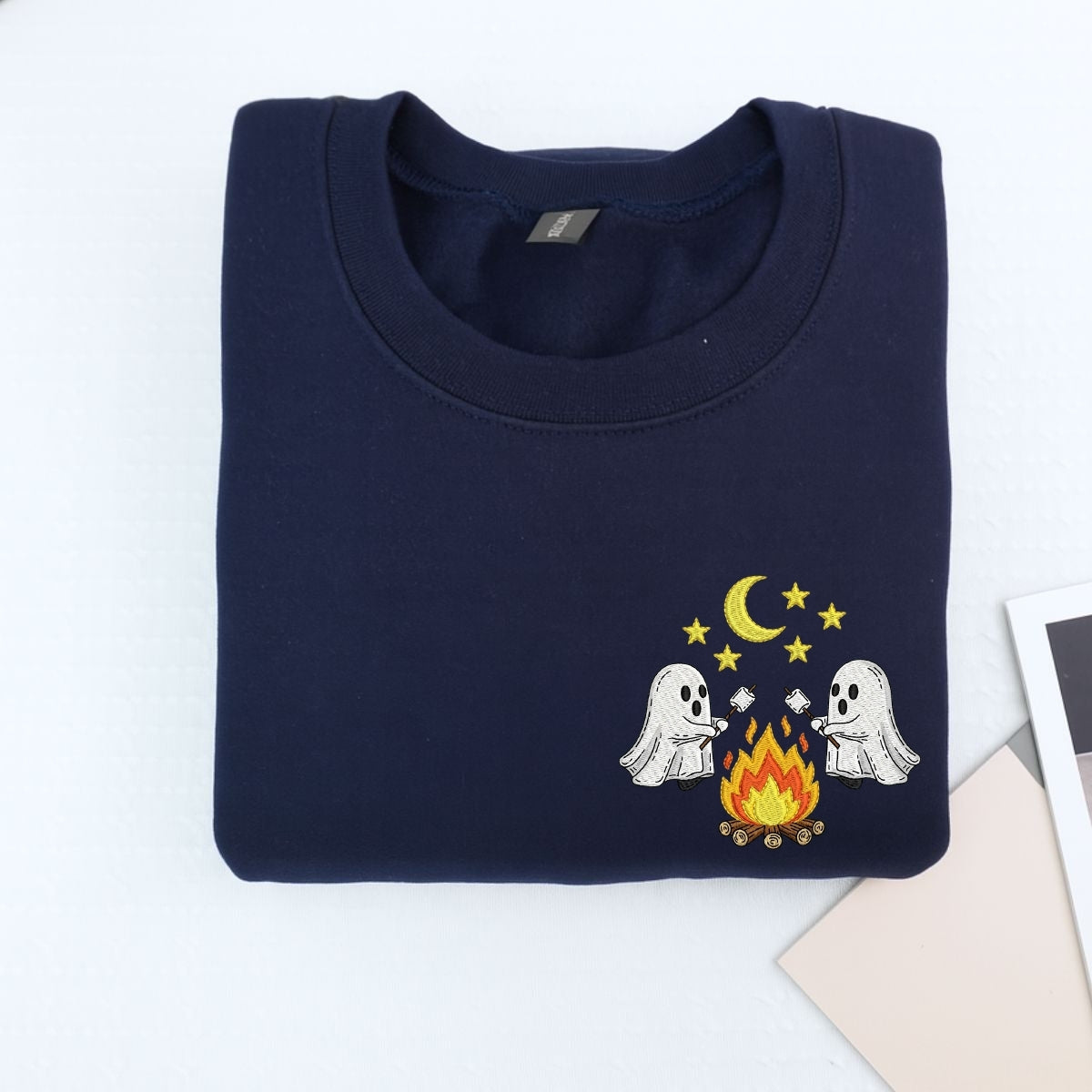 Halloween Ghost Campfire Custom Hoodies - Spooky Camping Embroidered Sweaters - Perfect Cozy Halloween Gift