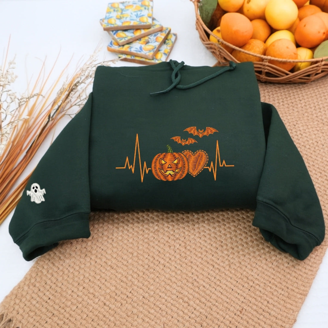 Halloween Heartbeat Medical Hoodies - Nurse Doctor Pumpkin EKG Embroidered Sweaters - Perfect Healthcare Halloween Gift