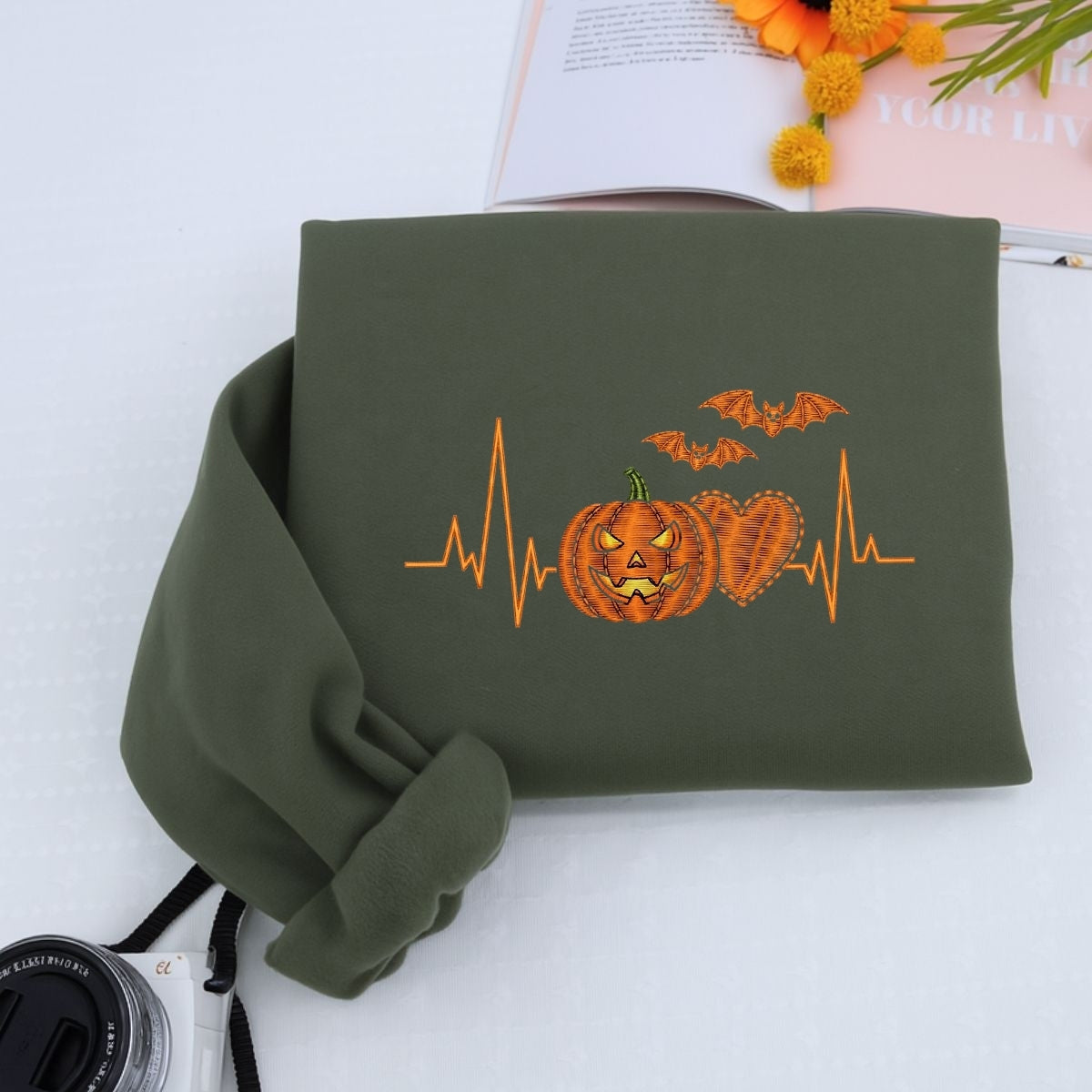Halloween Heartbeat Medical Hoodies - Nurse Doctor Pumpkin EKG Embroidered Sweaters - Perfect Healthcare Halloween Gift