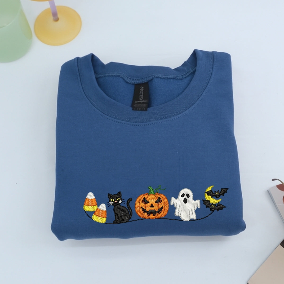 Halloween Icons Embroidered Sweaters - Cute Ghost Pumpkin Cat Crewneck - Perfect Spooky Season Gift