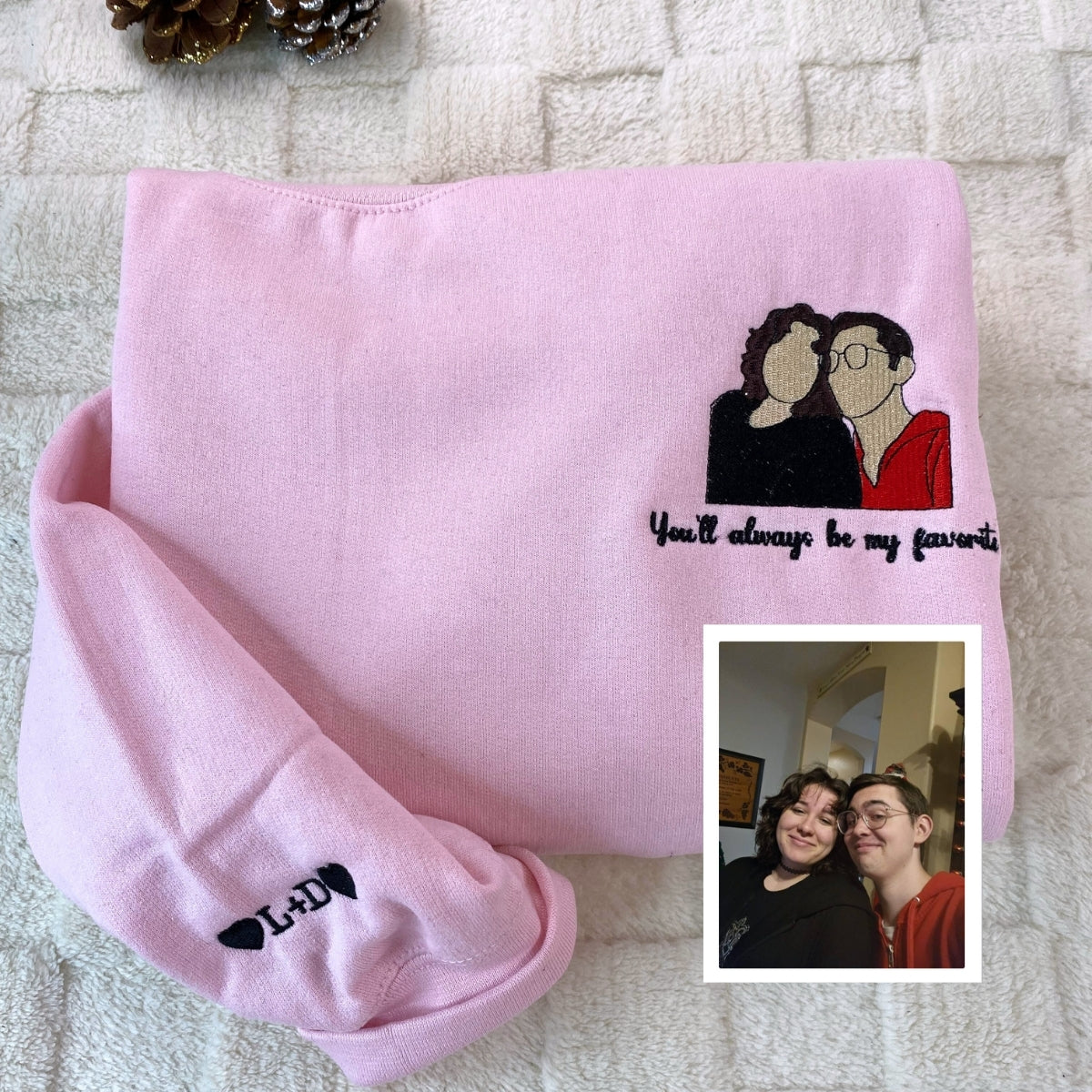His & Hers Custom Photo Embroidered Hoodie - Personalized Couples Sweatshirt - Anniversary Gift
