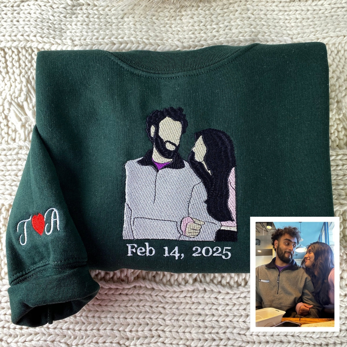 His & Hers Custom Photo Embroidered Hoodie - Personalized Couples Sweatshirt - Anniversary Gift