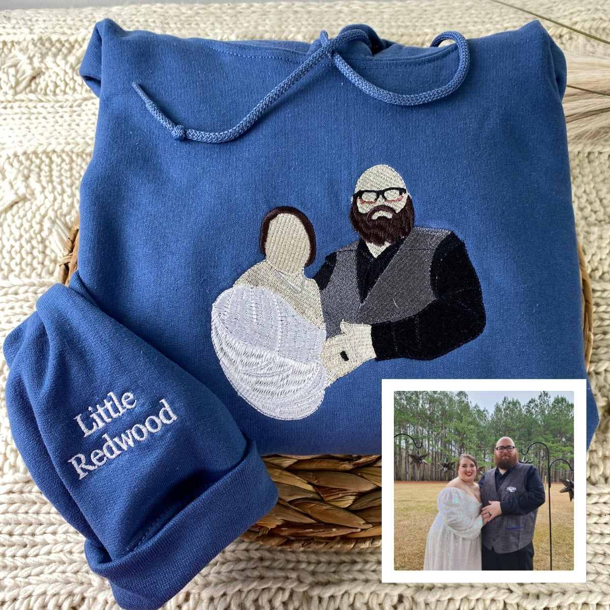 His & Hers Custom Photo Embroidered Hoodie - Personalized Couples Sweatshirt - Anniversary Gift