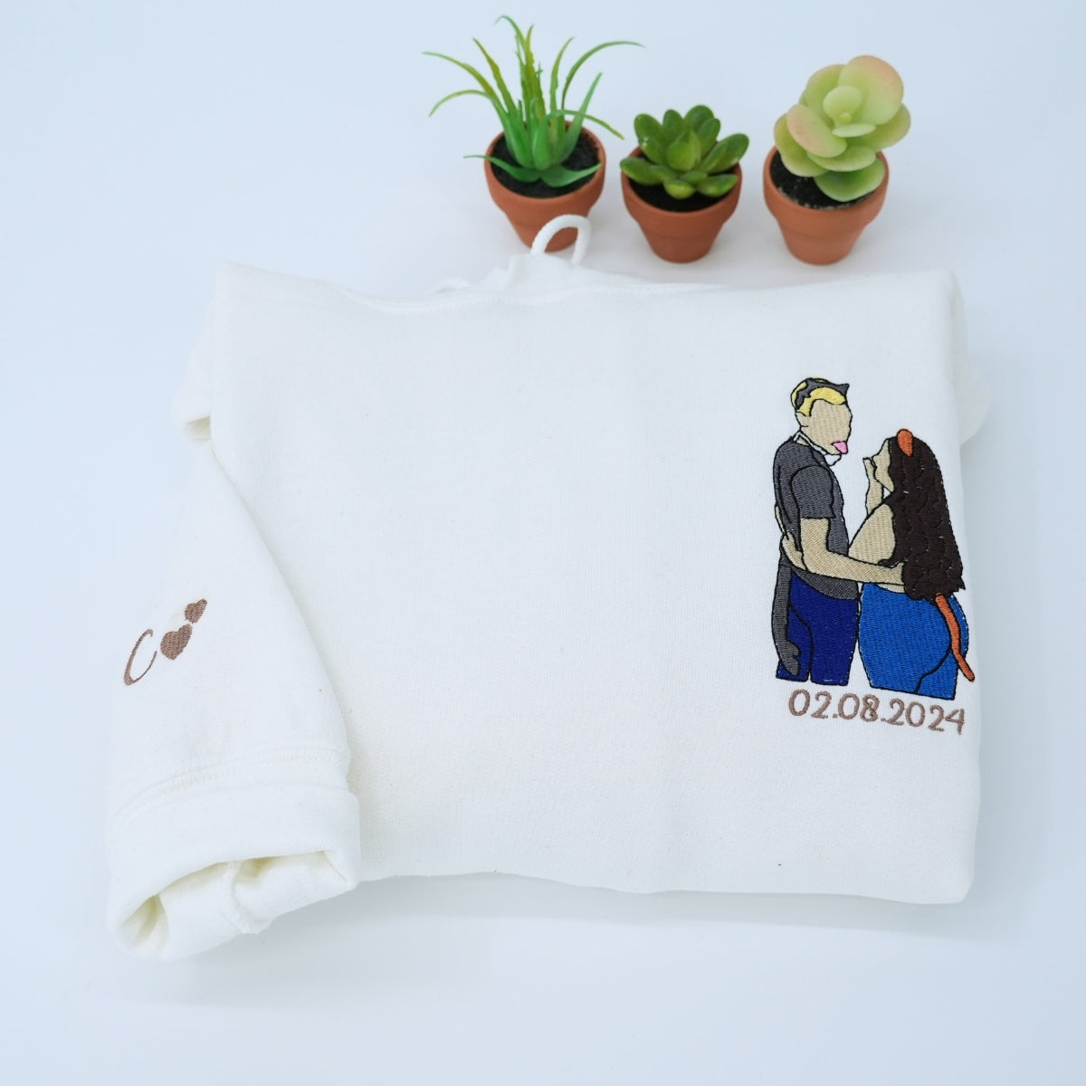 His & Hers Custom Photo Embroidered Hoodie - Personalized Couples Sweatshirt - Anniversary Gift