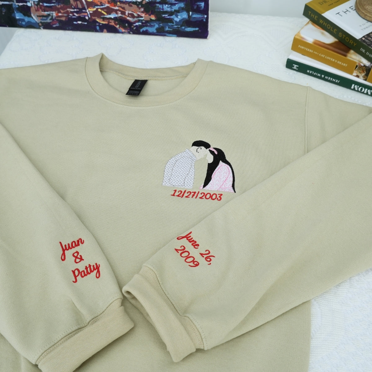 His & Hers Custom Photo Embroidered Hoodie - Personalized Couples Sweatshirt - Anniversary Gift