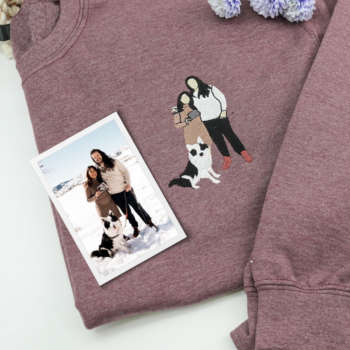 His & Hers Custom Photo Embroidered Hoodie - Personalized Couples Sweatshirt - Anniversary Gift