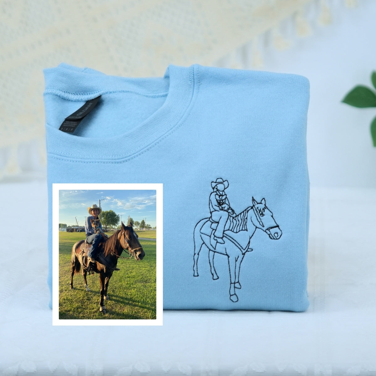 Horse Line Art Custom Embroidered Hoodie - Equestrian Portrait Sweatshirt - Horse Lover Gift