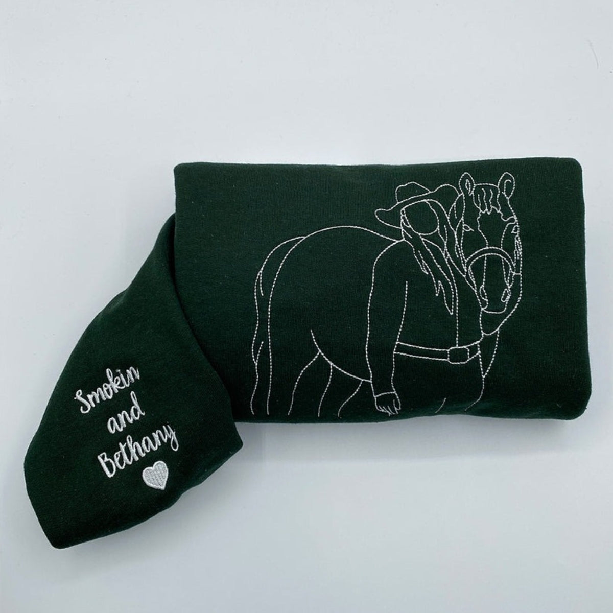 Horse Line Art Custom Embroidered Hoodie - Equestrian Portrait Sweatshirt - Horse Lover Gift