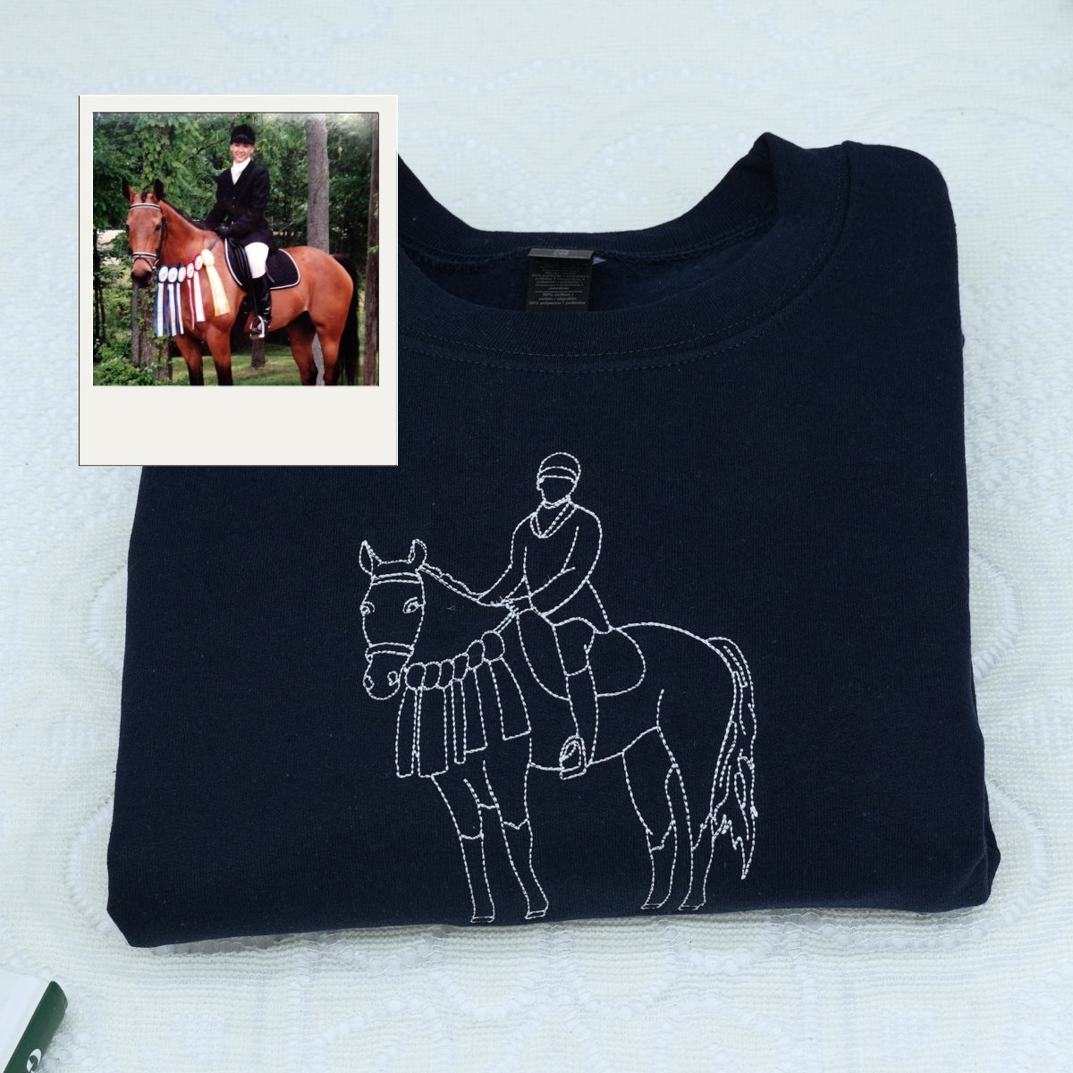 Horse Rider Line Art Custom Embroidered Hoodie - Equestrian Portrait Apparel - Art Gift