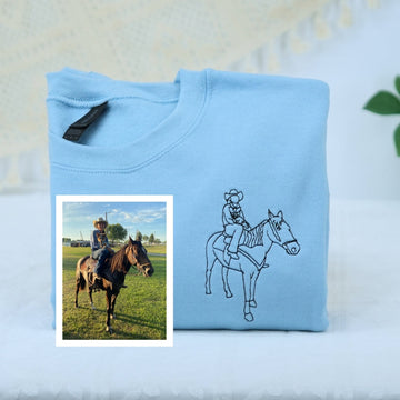 Horse Art Gift Hoodies - Line Art Portrait Embroidered Sweatshirts - Equestrian Presents