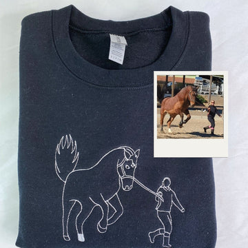 Horse Lover Custom Hoodies - Equestrian Embroidered Sweatshirts - Custom Horse Rider Art Gift