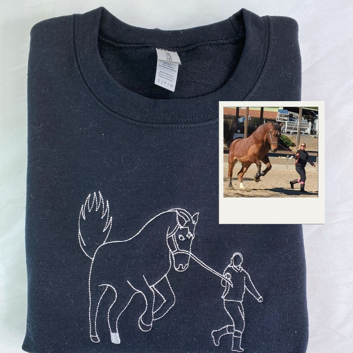 Horse Rider Line Art Hoodies - Custom Portrait Embroidered Apparel - Equestrian Art Gift