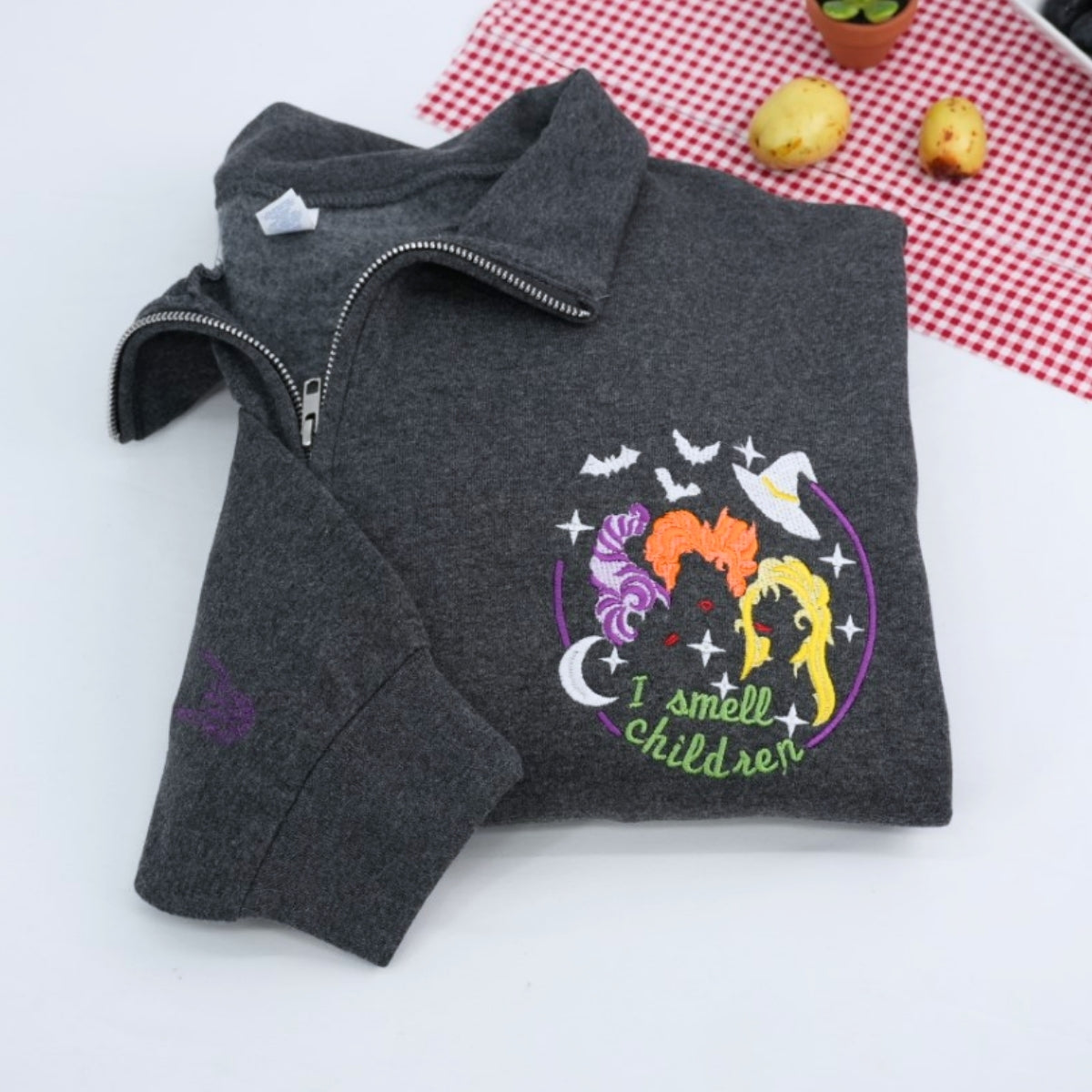 I Smell Children Custom Embroidered Quarter-Zip - Halloween Spooky Sweatshirt - Funny Gift